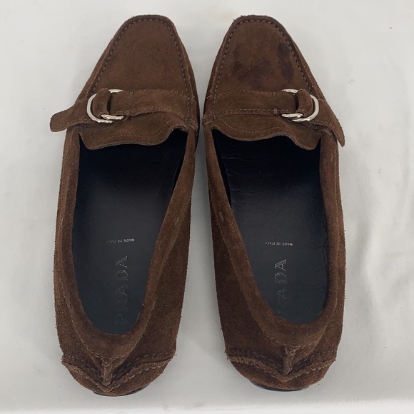 Prada Brown Suede Driving Loafers with Buckled Vamp Sz 40 or US Sz 9 - Picture 7 of 12